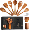 Wooden Spoons for Cooking, 9 PCS Teak Wood Cookware Utensil Set - Smooth Finish, Non-Stick, Comfortable Grip, Heat Resistant Kitchen Utensils Gift Box