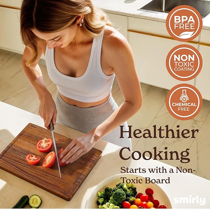 SMIRLY Walnut Wood Cutting Boards for Kitchen, Large - Small, Walnut Wooden Cutting Board Set with Deep Juice Grooves, Non Toxic Serving Tray