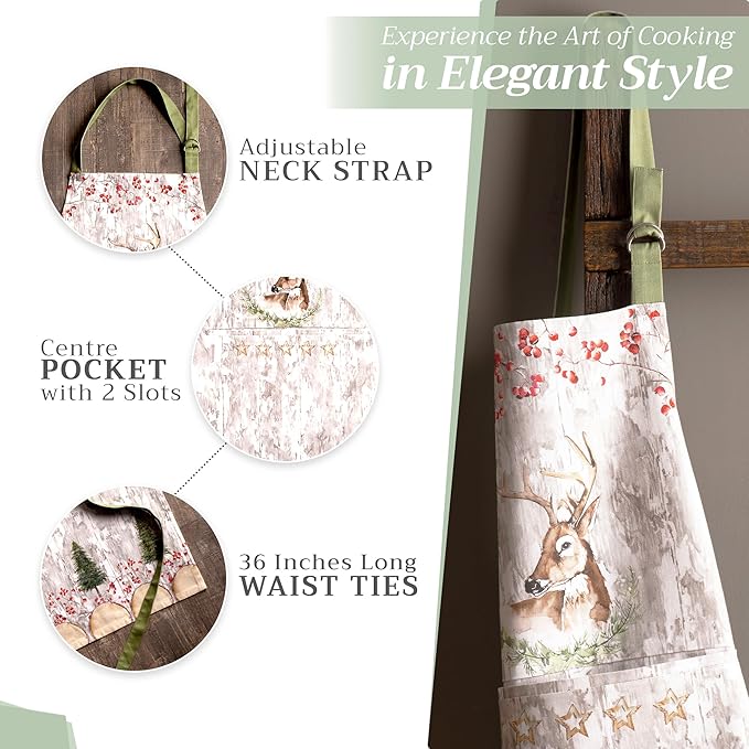 Maison d' Hermine 100% Cotton Apron for women with Pocket Kitchen Chef Apron for Men Cooking Gardening Server Waitress