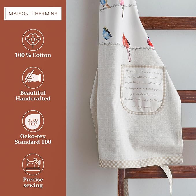 Maison d' Hermine 100% Cotton Apron for women with Pocket Kitchen Chef Apron for Men Cooking Gardening Server Waitress