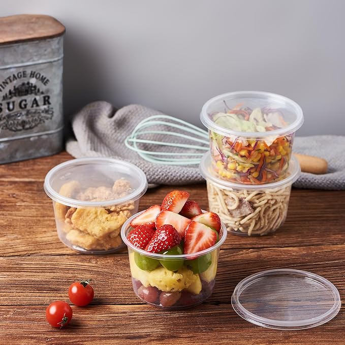 [50 Set - 16 oz. Plastic Deli Disposable Food Storage Containers With Airtight Lids (Formerly FULING)
