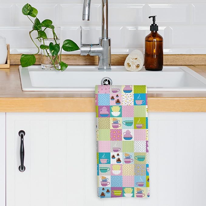 Trendy Teacups Kitchen Dish Towels, Coffee Cups Teapots Kitchen Decor, Retro French Garden Tea Lover Gifts for Women Men, Tea Time Hand Towels Kitchen Bathroom Tea Towels Decorations, 16x24inch