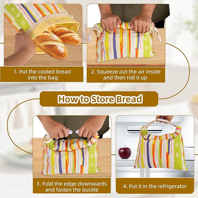 2-Pack Beeswax Bread Bags for Sourdough Homemade Bread，XL Reusable Beeswax Bread Storage Bag，Portable with large capacity，Keeps Fresh, Easy to Clean