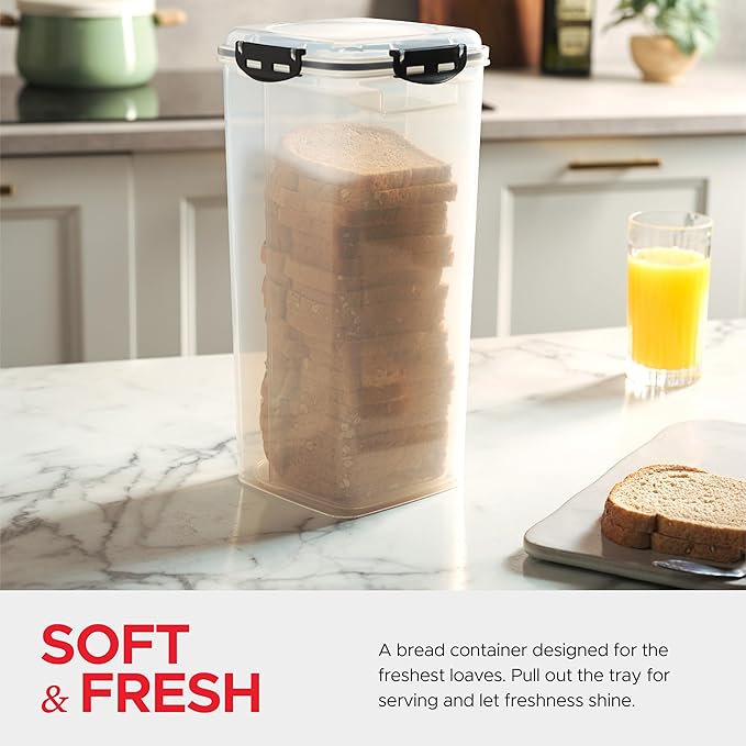 Tafura Bread Storage Container - 2 Pack BPA Free Plastic Bread Box with Ingeniously Tray - Airtight Container/Holder for Homemade Loaves and Baked Goods