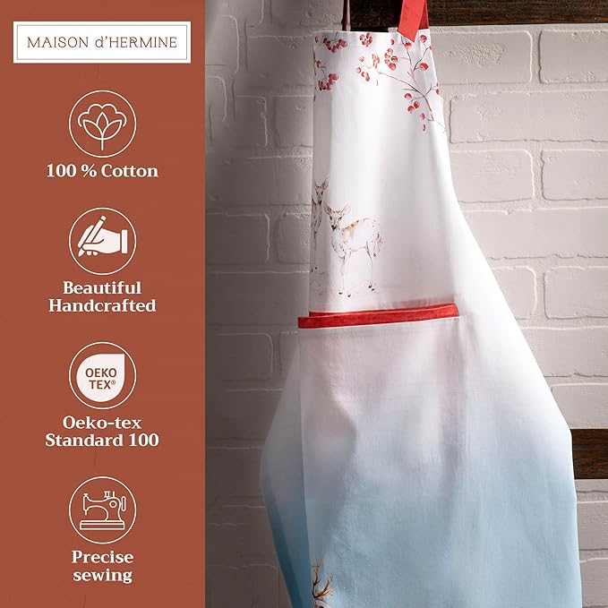 Maison d' Hermine 100% Cotton Apron for women with Pocket Kitchen Chef Apron for Men Cooking Gardening Server Waitress