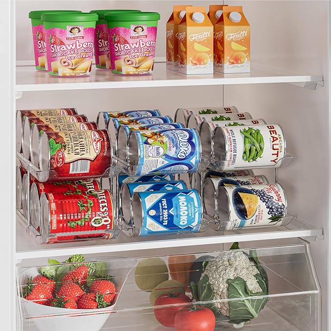 Stackable Soda Can Organizer for Refrigerator, Soda Can Dispenser Water Bottle Organizer, Fridge Organizer & Stackable Drink Organizer for Fridge(4 Tier - Hold 12)