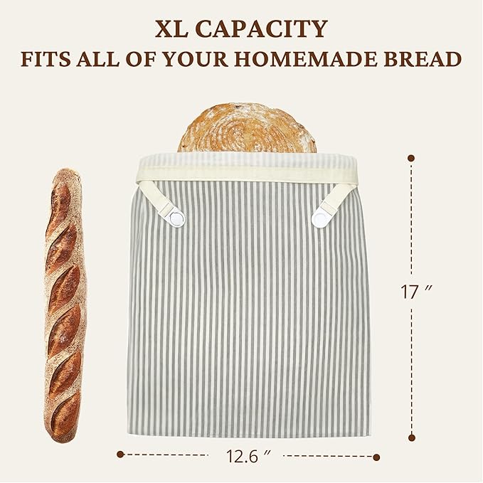 BRONYPRO Reusable Beeswax and Linen Bread Bags, 2-Pack Waxed Bread Bags for Homemade Bread & Sourdough, Sustainable Sourdough Loaf Storage to Lock in Freshness, Large 17x12.6in, Grey