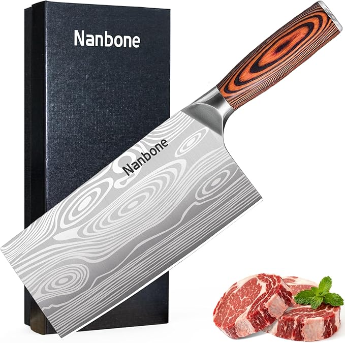Meat Cleaver Knife Ultra Sharp Kitchen Knife 8 Inch, High Carbon Stainless Steel Butcher Knife with Wooden Handle, Chinese Cleaver for Meat Cutting Vegetable Slicing Perfect Birthday Gifts