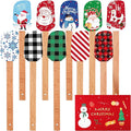 Nitial 10 Pieces Christmas Silicone Spatula Gift Set with Wooden Handle Santa Baking Kitchen Spatula with Christmas Cards for Women Cooking Housewarming (Retro Color)