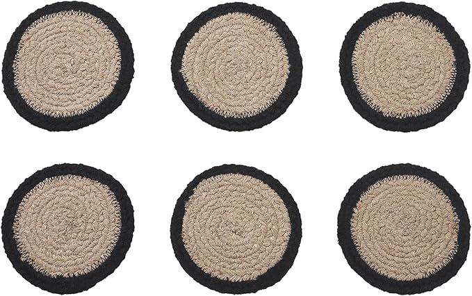 VHC Brands Raven Harvest Stencil Braided Cotton Coaster Set of 6, Decorative Fall Coasters, Table Decor for Fall Thanksgiving and Halloween