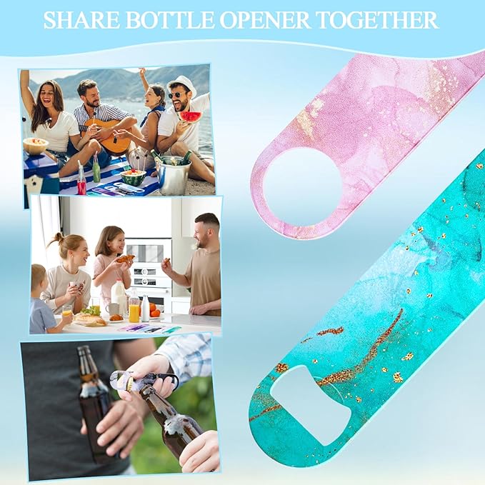 6PCS Flat Bottle Openers - Heavy-Duty Stainless Steel Beer Bottle Opener Set, Bar Key for Bartenders, Perfect for Kitchen, Restaurant, Bar - 6.9 Inches （Abstract Marble Print）