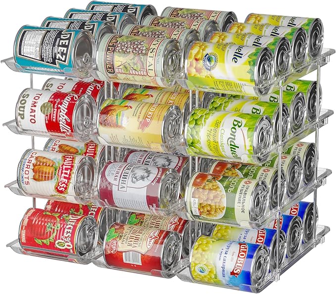 Stackable Soda Can Organizer for Refrigerator, Soda Can Dispenser Water Bottle Organizer, Fridge Organizer & Stackable Drink Organizer for Fridge(4 Tier - Hold 12)