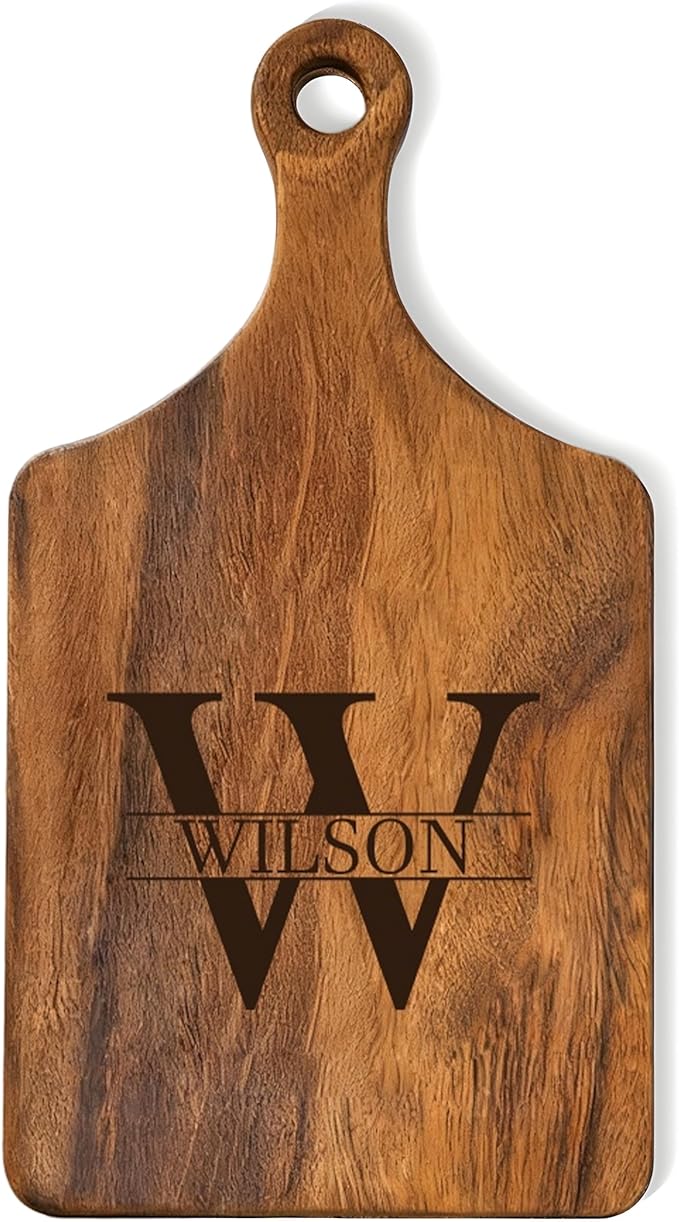 Personalized Wooden Engraved Cutting Boards with Handle, Custom Reversible Monogrammed Cheese Board S M L, Housewarming Wedding Gift for Family or Couple (Monogrammed)