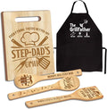 Step Dad Gifts, Christmas Step Dad Gifts from Kids, Stepdad from Step Daughter Wooden Cutting Board Utensils with Apron, Great Stepdad Father's Day Birthday Kitchen