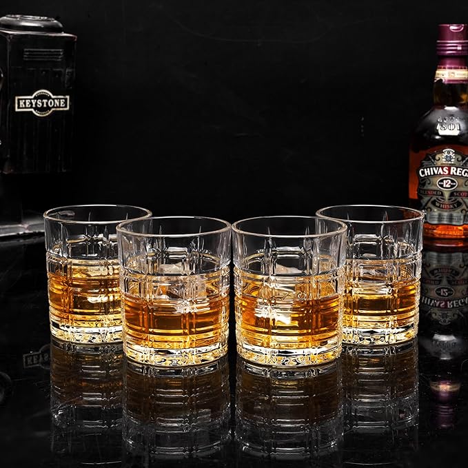 KANARS Whiskey Glasses Set of 2, 10 Oz Crystal Old Fashioned Cocktail Glass in Gift Box, Rock Barware for Scotch Whisky Cognac, Bourbon, Gift for Father's Day Christmas