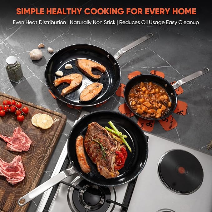 12 Inch Ceramic Non Stick Frying Pans - 5 Ply Stainless Clad Nonstick Skillet, Toxic, PTFE & PFOA FREE, Professional Cookware for Induction, All Stoves and Oven up to 650°F