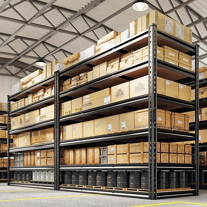 REIBII 6-Tier Garage Shelving, 84" H Storage Shelves Load 3300LB, Adjustable Metal Shelving, Large-Capacity Garage Shelves for Basement, Warehouse, 48.2" W X 84" H X 24" D, Black