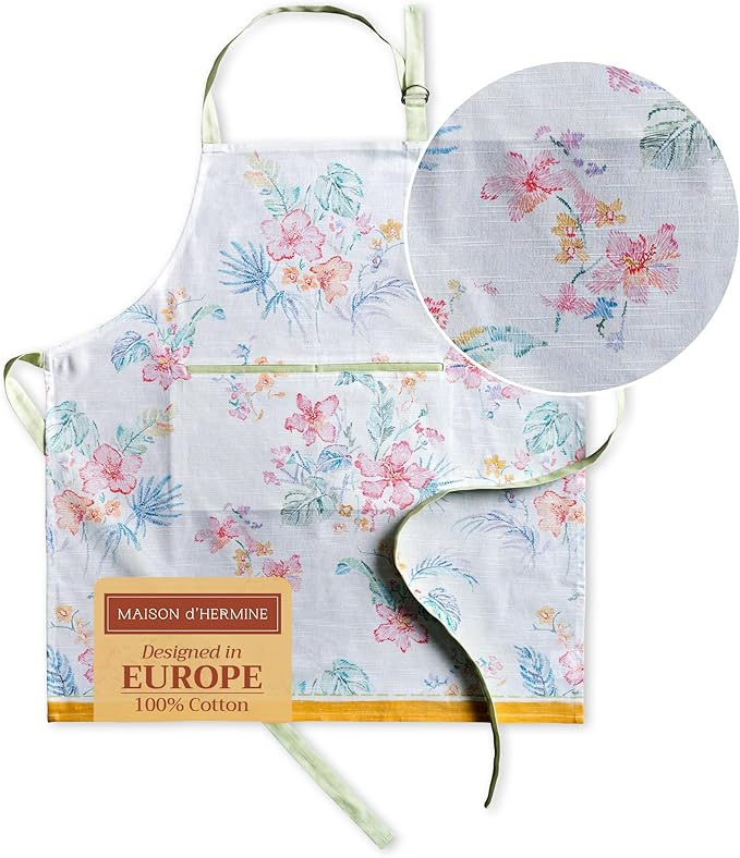 Maison d' Hermine 100% Cotton Apron for women with Pocket Kitchen Chef Apron for Men Cooking Gardening Server Waitress
