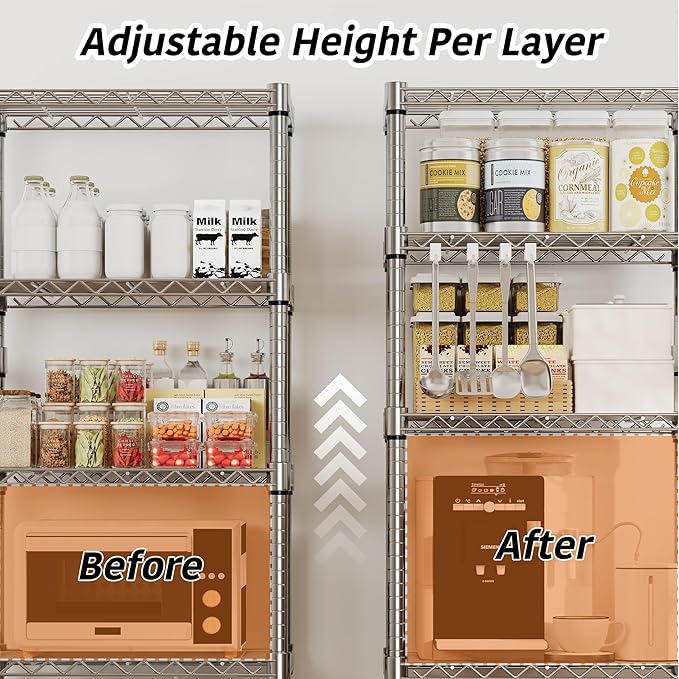 5-Tier Storage Shelves 1100 LBS Heavy Duty Metal Wire Rack Shelving with Lockable Wheels, 61" H Rolling Storage Rack for Pantry Kitchen Garage Bedroom Organization
