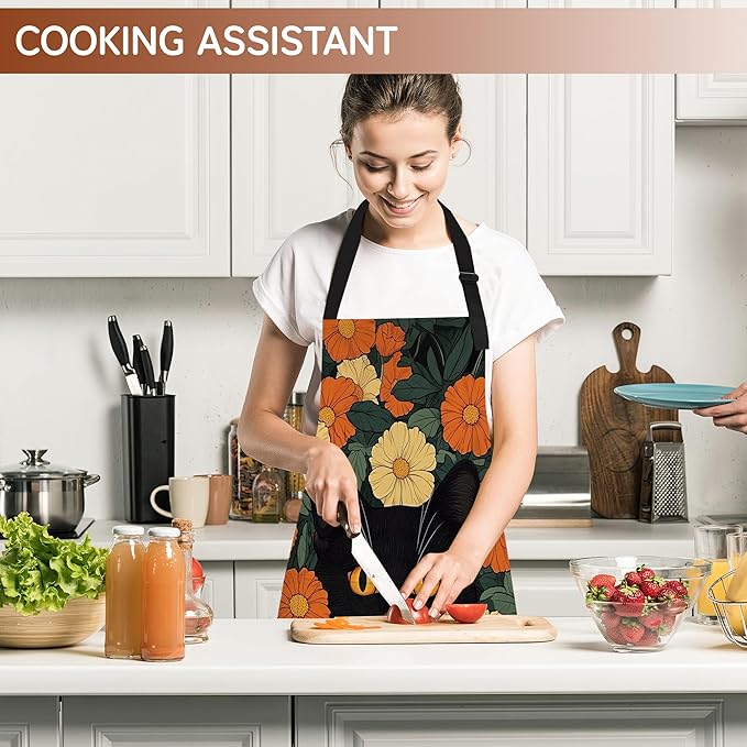 Cooking Aprons for Men and Women,Adjustable Bib Chef Apron with 2 Pockets, Soft and Durability Kitchen Apron