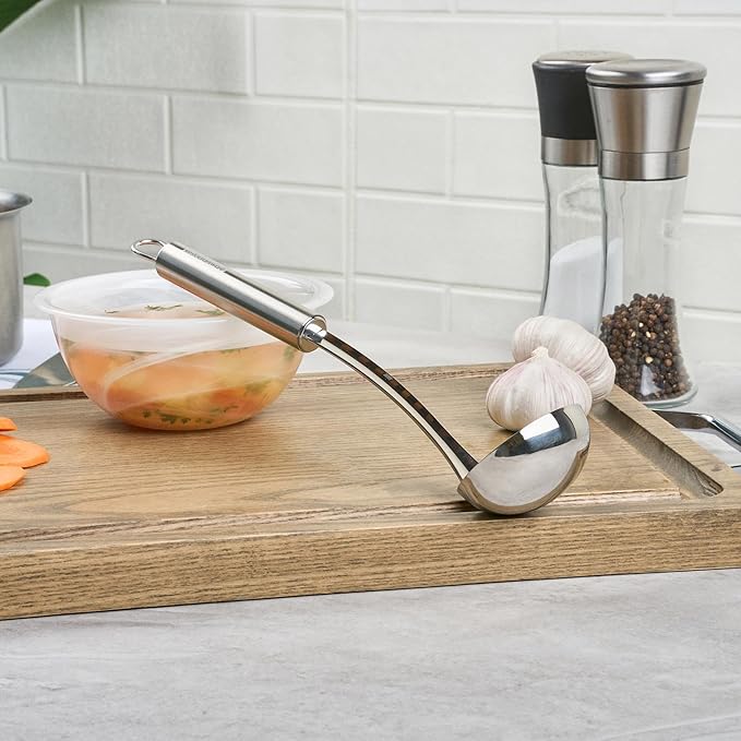 Ladle 1 Pack 10.6 Inch Sauce Ladle with Deep Bowl Ergonomic Handle Precision Pouring Durable Stainless Steel Silver Utensil For Sauces, Gravies, Buffet Use