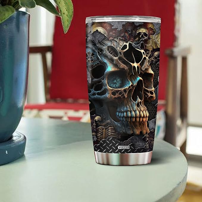 Skull Tumbler, Birthday Gifts For Men Who Love Skulls Coffee Mug Cup Christmas Valentine Gift Water Bottle Black Tumblers 20oz Stainless Steel Travel Cups With Lid