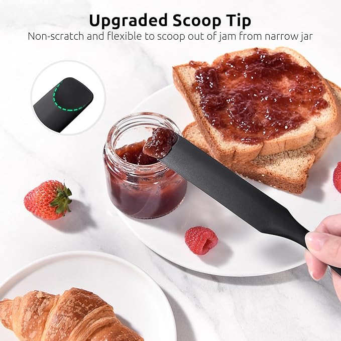 U-Taste Silicone Jar Spatula for Sourdough Starter: Long Skinny Food-Grade Jam Spreader, Sturdy Stirring Stick Bowl Scraper with Flexible Spoon Tip, Mixing Icing Tool, Peanut Butter Knife (Black)