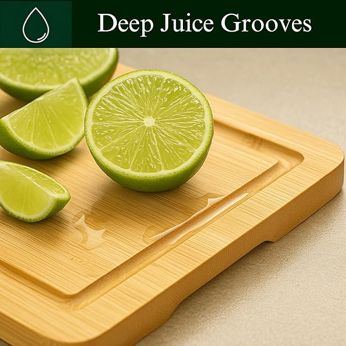 Bamboo Cutting Board Set – 3-Piece Wooden Kitchen Boards for Meal Prep & Serving – Durable Bamboo with Deep Juice Groove & Side Handles – Great for Meat, Vegetables & Charcuterie