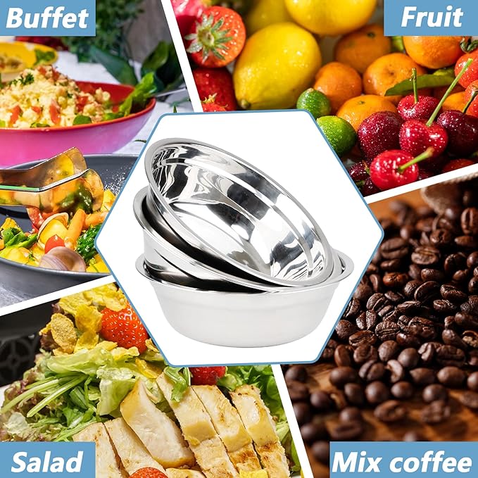 4-Pack Stainless Steel Mixing Bowls, 8.6 Inch Wide Metal Serving Bowls