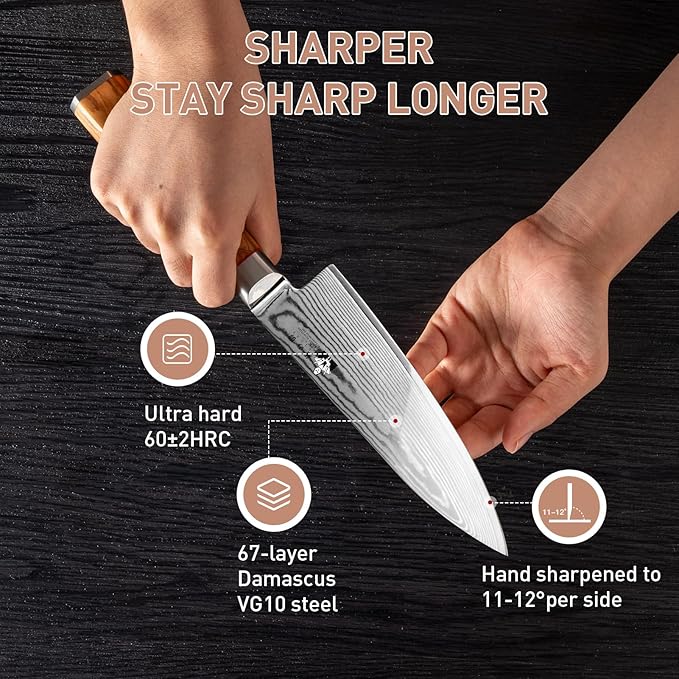 Chef Knife 6 inch Damascus Knife 67-Layer Damascus VG10 Steel- Olive Wood Handle - Razor Sharp Kitchen Knife with Exquisite Box