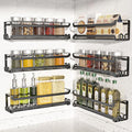 LUCYCAZ 6 Pack Wall Mounted Spice Rack with 22 Hooks, Spice Organizer Shelf for Stove Cabinet Pantry Door,Screw or Adhesive Spice Shelf Hanging Wall Spice Rack in Kitchen and RV (Black, 6 PACK)