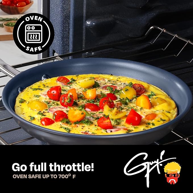 Guy Fieri's Flavortown Laser Titanium 12 Piece Set - Non-stick Cookware Set Without PFAS, PTFE, or PFOA, 3x More Durable, Dishwasher Safe, Oven Safe