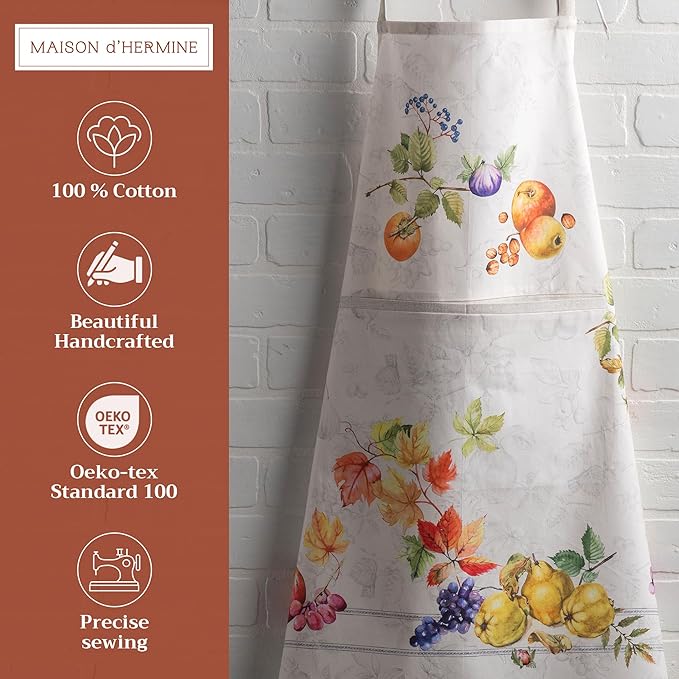 Maison d' Hermine 100% Cotton Apron for women with Pocket Kitchen Chef Apron for Men Cooking Gardening Server Waitress