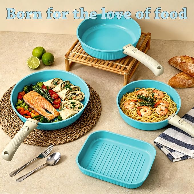 24 Pcs pots and pans set,pots and pans set non stick,Oven-safe and dishwasher-safe,PFAS/PFOA Free,Induction Dishwasher Oven Safe cookware set (Green)