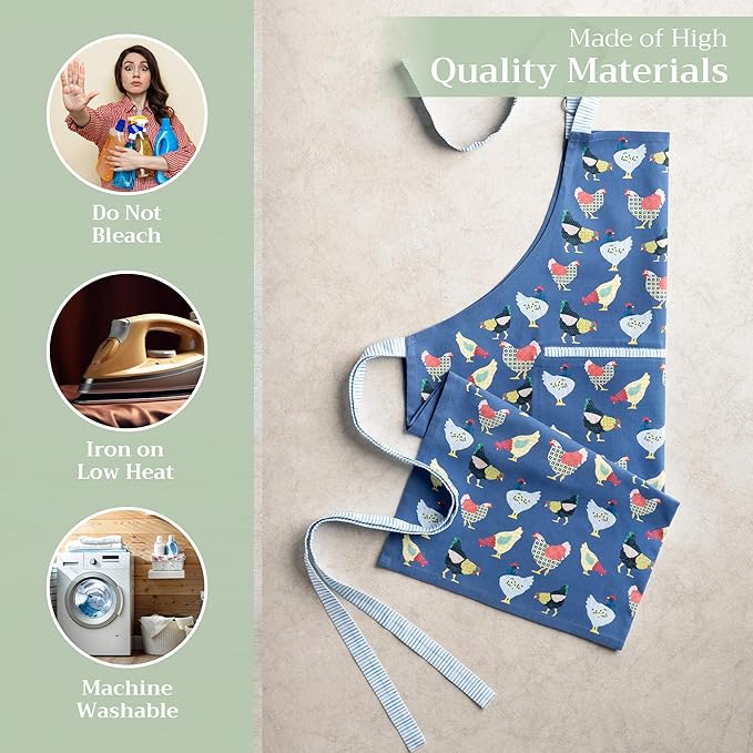 Maison d' Hermine 100% Cotton Apron for women with Pocket Kitchen Chef Apron for Men Cooking Gardening Server Waitress