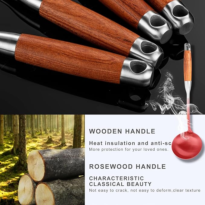 Kitchen Utensils Set Stainless Steel with Wooden Handle,Metal Cooking Utensils Set 12 PCS,Spatulas,Ladle,Skimmer,Tunners,Spaghetti Spoon,Fork,Potato Masher,Egg Whisk,Tongs