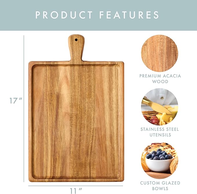 Charcuterie Board Set - Acacia Cheese Board Serving Tray with Accessories - House Warming Gifts for New Home, Bridal Shower & Wedding Gift, Birthday Gifts for Women