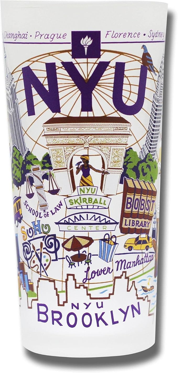Catstudio Drinking Glass, New York University Glass Cup for Kitchen, 15oz Dishwasher Safe Tumbler for NYU Alumni