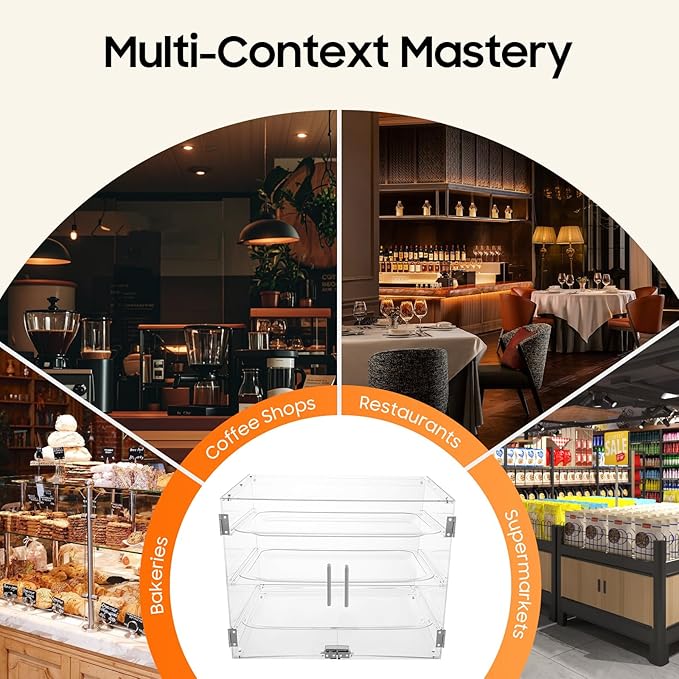 Pastry Display Case, 3-Layer Bread Box For Kitchen Countertop, Clear Bread Storage Container with Magnetic Door, Large Bread Holder Bakery Display Case for Bagel Muffins, 21.3x17.3x16.5 Inch