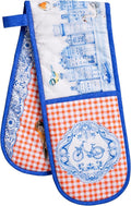 Maison d' Hermine Double Oven Mitts 100% Cotton 7"x35" Double Oven Mitt Heat Resistant BBQ Cooking Gloves with Loop, Baking, Grilling, Home, Kitchen, Handling Hot Pans Spring Summer (Amsterdam Canals)