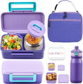 MAISON HUIS Bento Box for Kids with 8oz Soup Thermo, Insulated Lunch Bag & 17oz Water Bottle, 2-Compartment Bento Box with Built-In Ice Pack, Leak-Proof & BPA-Free (Purple)