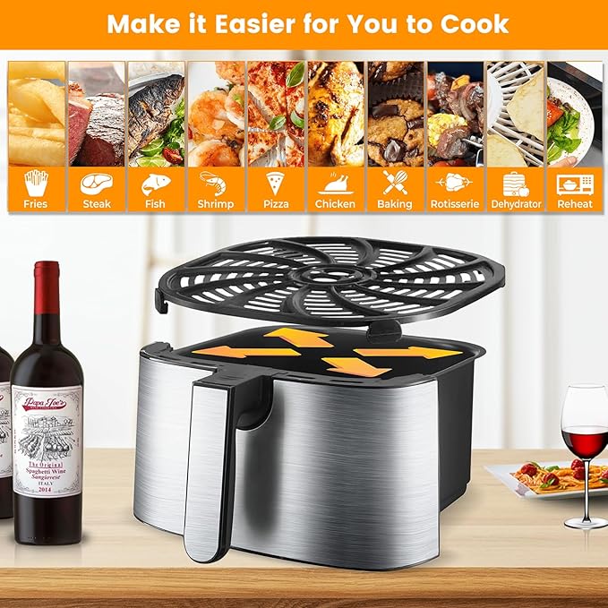 Air Fryer Grill Pan for Gourmia GAF798 7QT GAF716 Air Fryer, Food Grade Nonstick 8.97''*8.97'' Replacement Parts Accessories Rack Tray Grill Plate Crisper Plate，Dishwasher Safe
