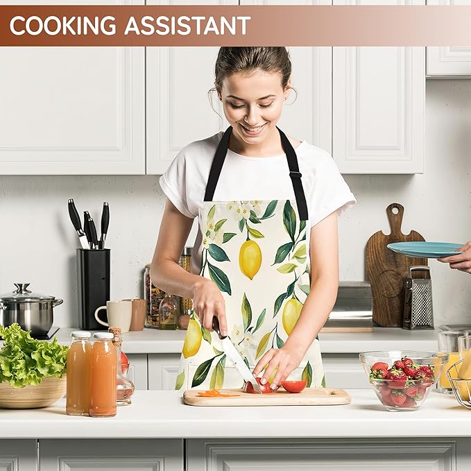Kitchen Apron with Pocket,Waterproof Adjustable Neck and Long Ties, Cooking Baking Gardening Painting Apron for Women