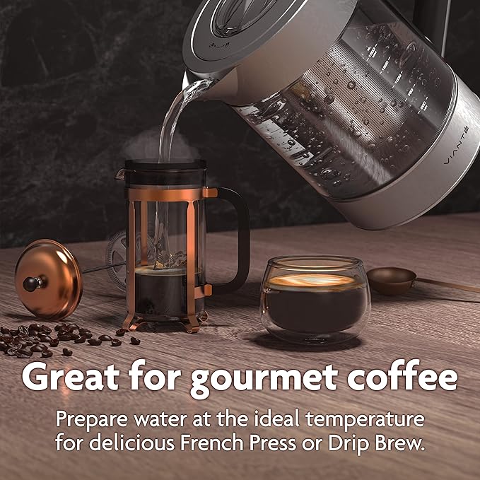 Vianté Electric Kettle With Infuser For Loose Leaf. Hot Tea Maker With Temperature Control And Automatic Shut Off. Tea Kettle With Brewing Programs. 1.5 Liters Capacity