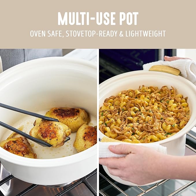GreenLife 3.5QT Slow Cooker, PFAS-Free Non-Toxic Ceramic Nonstick Removable Interior Bowl, Programmable, Keep Warm, Stovetop & Oven Safe Pot, Dishwasher Safe Crock & Glass Lid, Cream