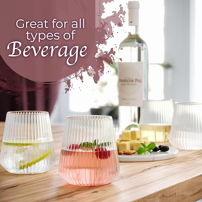 Exquisite 48 Pcs Unbreakable Stemless Plastic Wine Glasses Disposable Wine Glasses Stemless 12 Oz Ribbed Plastic Cups Reusable Clear Party Cups Disposable Cocktail Glass For Weddings & Events
