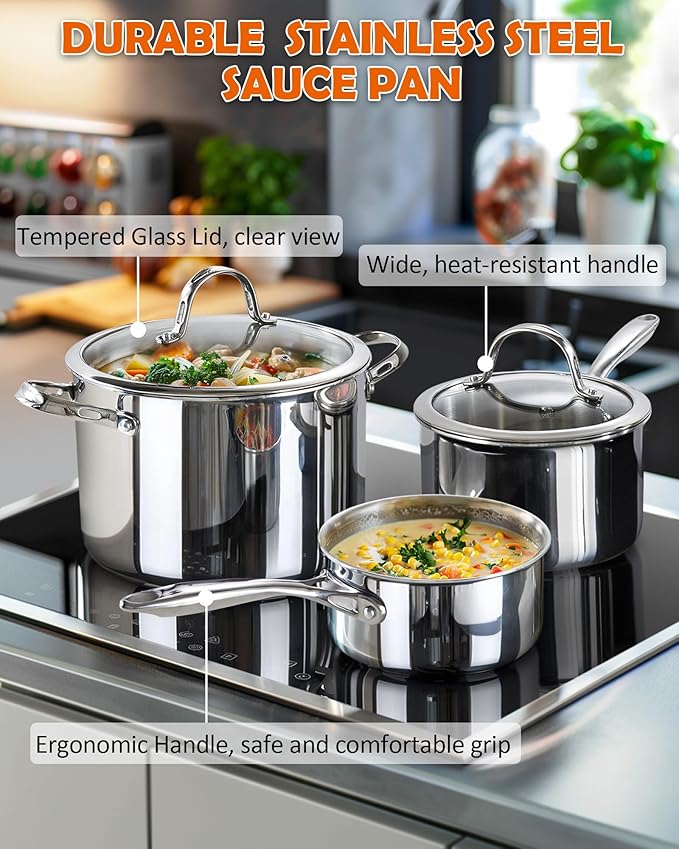 Cooks Standard Stainless Steel Saucepan with Lid, Multi-Ply Clad Sauce Pot 3-Quart, Silver