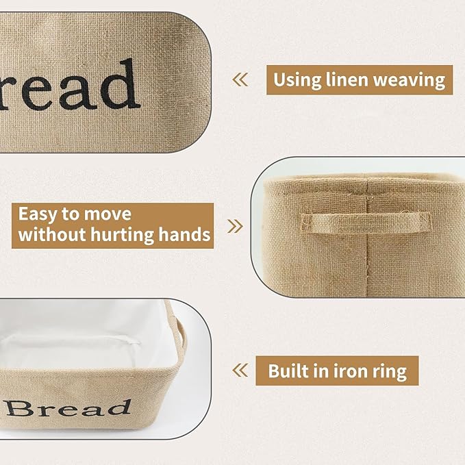 YAHUAN Burlap Bread Basket with Handles Bread Bin for Keeping Bread, Jute Bread Box for Kitchen Counter Pantry(Original)
