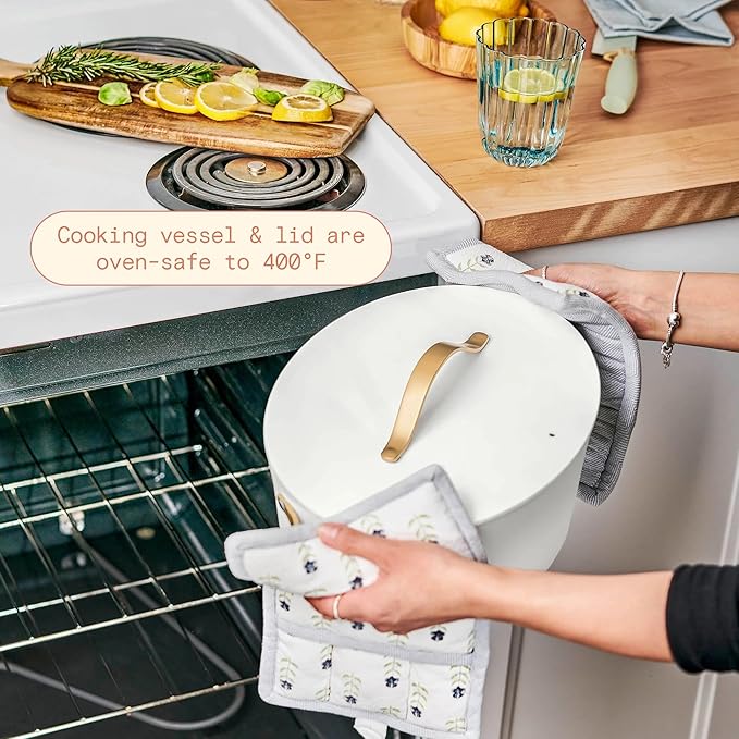 Beautiful 10-in-1 Electric MultiCooker 6 Quart - Programmable Slow Cooker, Sous Vide, Rice Cooker - Sleek Touch Timer & Delayed Start - Kitchen Appliance by Drew Barrymore (White Icing)