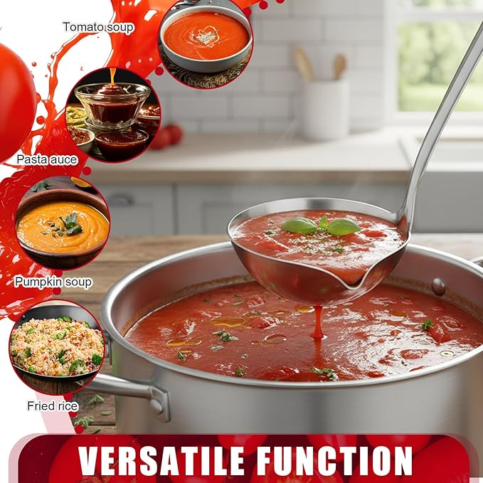 2 Pcs Kitchen Soup Ladle 304 Stainless Steel Punch Metal Luminous Heavy Ladell Spoons With Pour Spout Gravy Ladles for Serving,Cooking,Canning,Sauces,Gravy,Stews